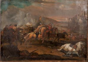 EIGHTEENTH CENTURY CONTINENTAL SCHOOL, A Military Skirmish, O.O.C., 17.25in(44cm)h x 24.