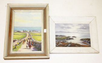 DEIRDRE O' DONNELL, Going to Mass Ballyferriter, Dingle Co. Kerry, O.O.B., 11.5in (29cm)h x 7.