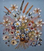 A COLLECTION OF FIVE VERY UNUSUAL SHELL PICTURES, each in the form of colourful floral arrangement,