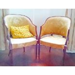 A PAIR OF EDWARDIAN INLAD MAHOGANY OCCASIONAL ARMCHAIRS,
