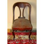 A PAIR OF VICTORIAN MAHOGANY SIDE CHAIRS, each with double arched back and scroll splat,