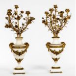 A VERY FINE PAIR OF 19TH CENTURY ORMOLU AND WHITE MARBLE CANDELABRA,