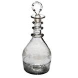 A FINE MOULD BLOWN CORK DECANTER, early 19th century,