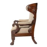 AN EXTREMELY FINE WILLIAM IV ROSEWOOD RECLINING ARMCHAIR,