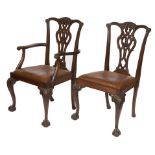 A GOOD SET OF EIGHT 19TH CENTURY CHIPPENDALE STYLE DINING CHAIRS,