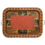 A FINE REGENCY PERIOD RED LACQUERED PAPER MACHÉ TRAY,