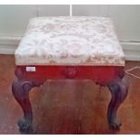 A VICTORIAN WALNUT STOOL, with rectangular padded top,
