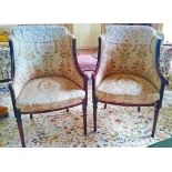 A PAIR OF EDWARDIAN MAHOGANY SEMI-WINGBACK OCCASIONAL ARMCHAIRS,