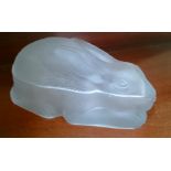 A PORTIEUX FROSTED GLASS RABBIT TUREEN AND COVER, naturalistically modelled, 7in (18cm).