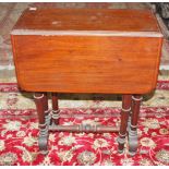A VICTORIAN MAHOGANY DROP LEAF SUTHERLAND TABLE, with two D shaped flaps, on turned supports,