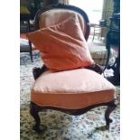 A VERY ATTRACTIVE VICTORIAN ARMCHAIR, probably Irish, the back leg struck with the digits 20472,