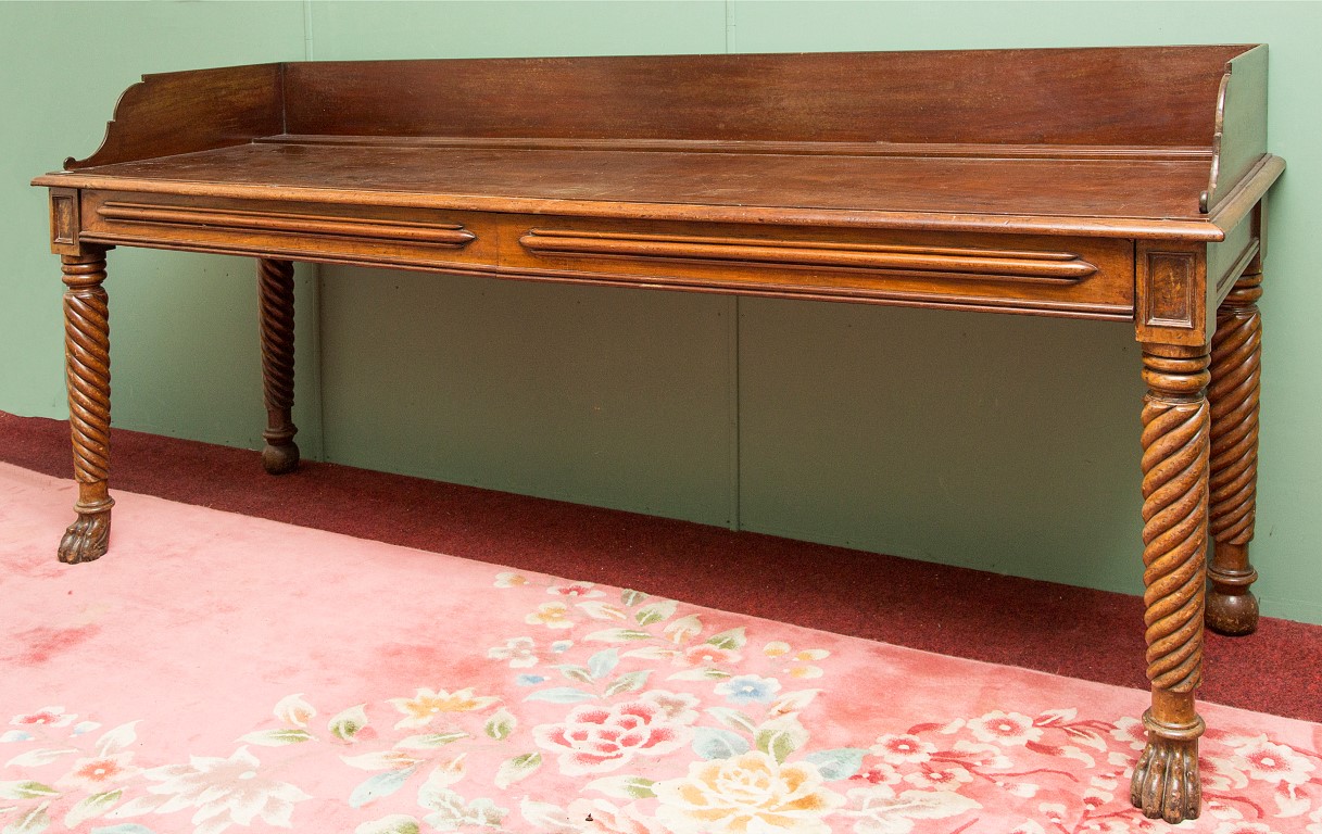 A FINE WILLIAM IV PERIOD MAHOGANY SERVING TABLE, Irish probably by Williams & Gibton,