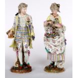 A LARGE PAIR OF GERMAN PORCELAIN FIGURES, probably Meissen, each with incised mark, CA 186,