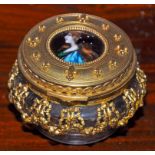 ###WITHDRAWN### AN UNUSUAL 19TH CENTURY FRENCH GILT BRASS AND ENAMEL MOUNTED GLASS JAR,