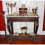 A WILLIAM IV PERIOD MAHOGANY SIDE OR CONSOLE TABLE, the rectangular moulded marble top,