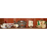 A SIX PIECE PART JAPANESE SATSUMA TEA SET, comprising tea pot and cover, five tea bowls,
