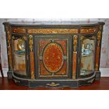 A 19TH CENTURY EBONISED AND BRASS MOUNTED BOULLE SIDE CABINET, of breakfront outline,