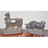 A SMALL CAST METAL FIGURE OF A HORSE, 9" (23cms), together with another small similar ditto,