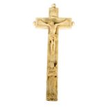 AN EARLY CONTINENTAL CARVED IVORY CRUCIFIX, with concealed reliquary,