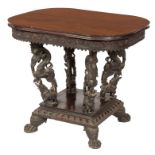 A HEAVY 19TH CENTURY RECTANGULAR INDIAN CARVED ROSEWOOD CENTRE TABLE,