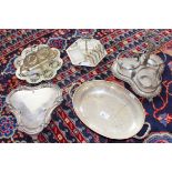 A PAIR OF RECTANGULAR SILVER PLATED ENTÉE DISHES, COVERS, AND HANDLES,