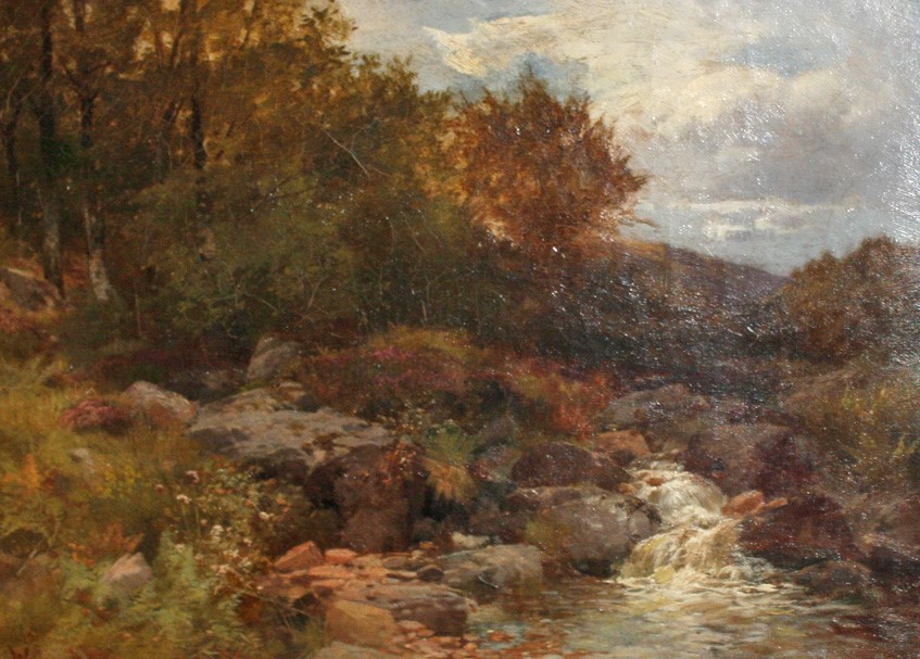 19TH CENTURY ENGLISH SCHOOL, Landscape with Waterfall in Foreground, O.O.C.