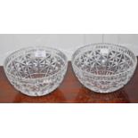 A PAIR OF CIRCULAR WATERFORD CRYSTAL BOWLS, each with fluted edge, 8" (20cm).