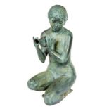 AN ATTRACTIVE BRONZE FIGURE modelled as a kneeling lady, pouring from a vessel, 36" (92cm)h.
