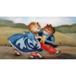 IN THE STYLE OF LOUIS WILLIAM WAIN (1860-1939), Two Cats in Costume Dancing on a Country Lane, W.C.