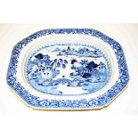A LARGE NANKIN BLUE AND WHITE PORCELAIN PLATTER, of rectangular form with canted corners,