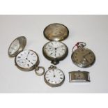 THREE SILVER CASED GENT'S POCKET WATCHES,