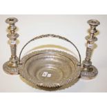 A CIRCULAR SHEFFIELD SILVER PLATED SWING HANDLE CAKE BASKET, chased with fruit and leaf sprays,