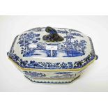 A NANKIN BLUE AND WHITE CHINESE PORCELAIN SOUP TUREEN AND COVER, decorated with foliage,