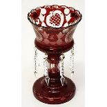 A BOHEMIAN CRYSTAL RUBY GLASS LUSTRE CENTRE PIECE, modern,