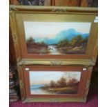 20TH CENTURY ENGLISH SCHOOL a pair of water colours, Mountainous River Scene in gilt frames, (2),