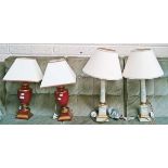 TWO PAIRS OF ATTRACTIVE MODERN TABLE LAMPS, with shades.