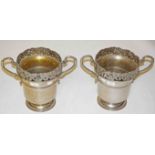 A PAIR OF TWO HANDLED SILVER PLATED WINE COOLERS, O.R.M.