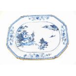 A LARGE NANKIN BLUE AND WHITE CHINESE PORCELAIN PLATTER, of rectangular form with canted corners,