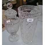 A CRYSTAL CUTGLASS VASE, of cylindrical tapering form, probably Waterford,