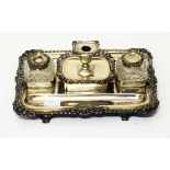 A 19TH CENTURY SHEFFIELD SILVER PLATED DESK STAND, of rectangular form,