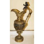 A FINE 19TH CENTURY BRONZE AND GILT BRONZE EWER, chased and cast in relief,