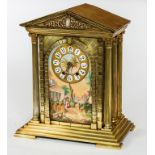 A VERY UNUSUAL FRENCH BRASS CLOCK, of architectural design, the French lever movement,