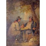 CIRCLE OF GEORGE MORELAND (1763-1804), Two Peasant Figures Dining Alfresco, O.O.P.