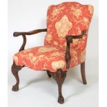 AN ATTRACTIVE MAHOGANY GAINSBOROUGH TYPE ARMCHAIR, in the 18th century style,