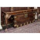 A FINE WALNUT, MAHOGANY AND PARCEL GILT SERVING TABLE, in the 18th century style,