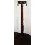 A 19TH CENTURY MAHOGANY TORCHERE, with a pierced octagonal gallery,