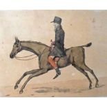 A PAIR OF 19TH CENTURY COLOURED CARICATURE HUNTING PRINTS, each with a horse and jockey up,