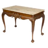 A FINE MAHOGANY AND PARCEL GILT SIDE TABLE, in the 18th century style,