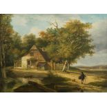 PATRICK NASMYTH (1787-1831), Man and Dog by a Cottage, by the Edge of a Wood, O.O.P.