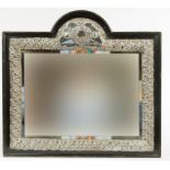 A 17TH CENTURY DUTCH STYLE ARCH TOP SILVER FRAMED MIRROR, with rectangular bevelled plate,